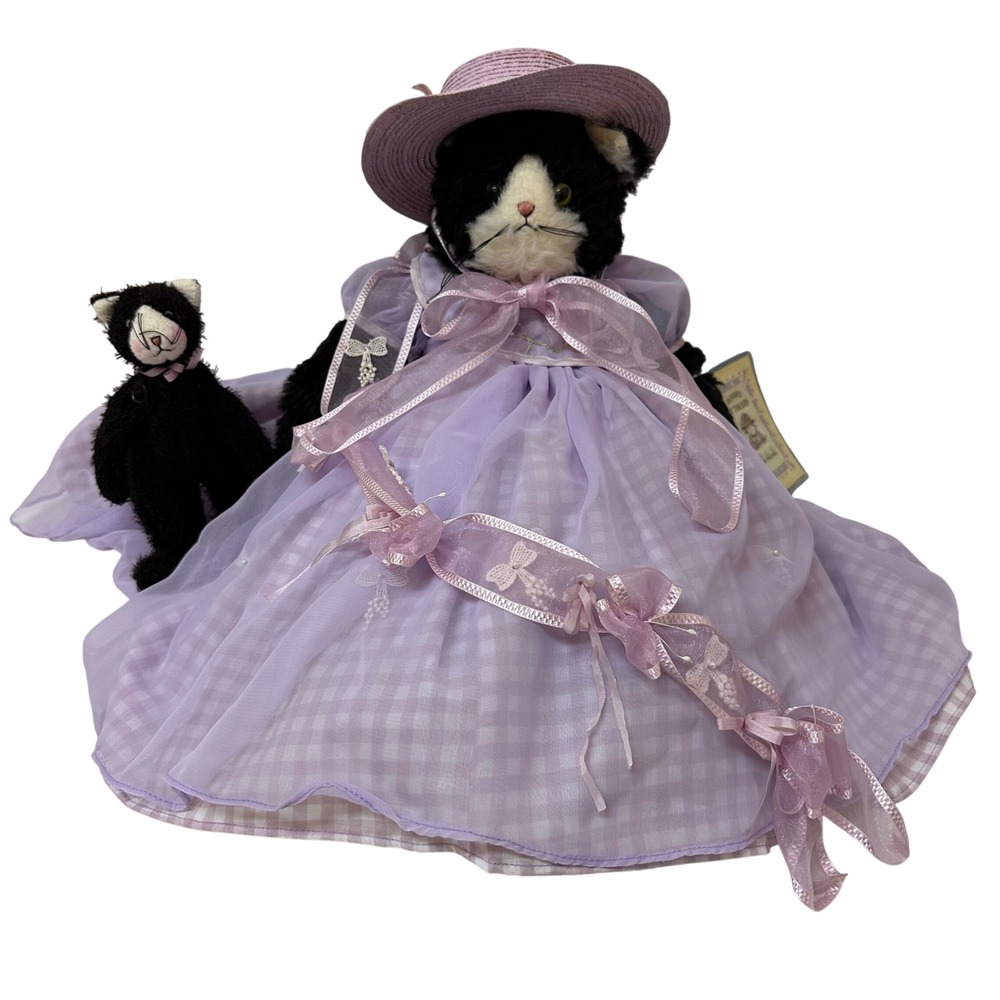 Bunnies By The Bay Lettie Lilac and Minette Plush Cat Set 1480 Purple Gingham